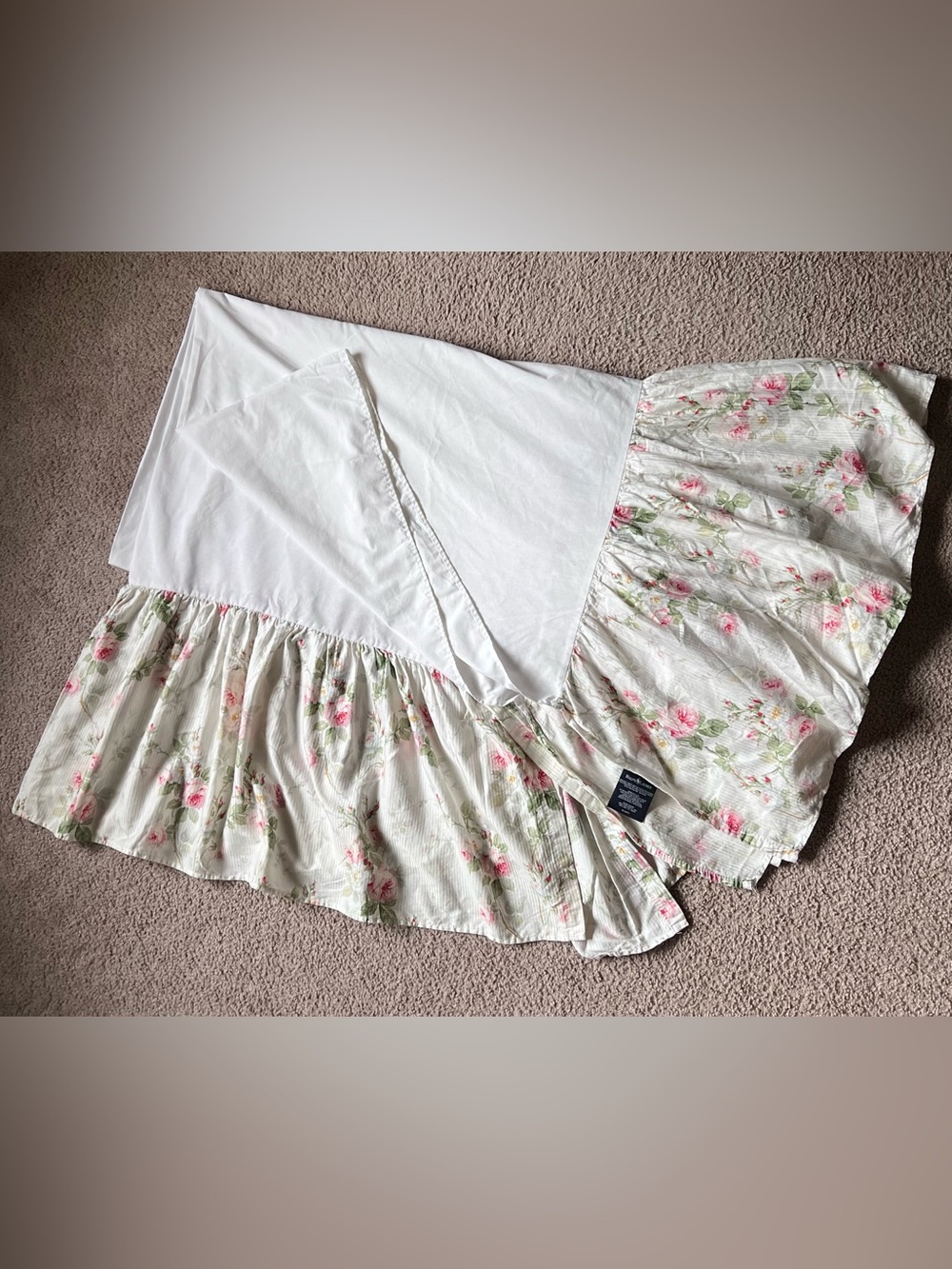 Vtg Ralph Lauren "Meadow Way" Rose Bedskirt Dust Ruffle Full/Double Size Flaw